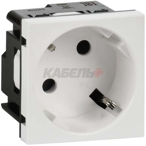 Розетка 45град с заземляющим контактом защитной шторкой и винтовым зажимом (2 модуля) белая
