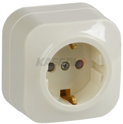 GLORY Розетка 1-местная для открытой установки с заземлением с защитными шторками 16А РСш20-3-ХК кремовый IEK
