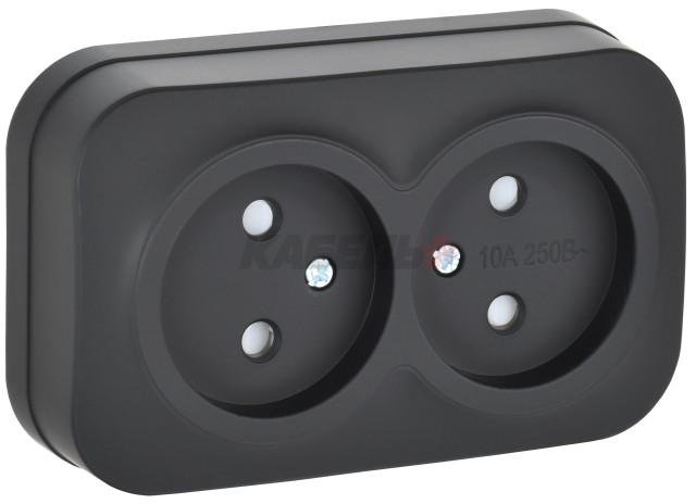 GLORY Розетка 2-местная для открытой установки без заземления с защитными шторками 10А РСш22-2-ХЧм черный матовый IEK