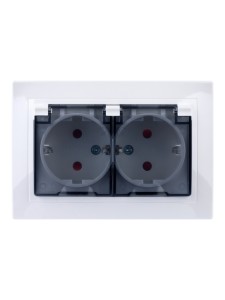 Розетка двойная 2П+З с защ. шт. и прозрачной крышкой 16А 250В IP44 белая "Таймыр" TDM
