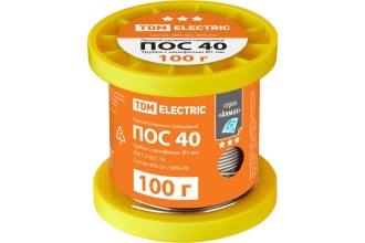 Припой ПОС 40, трубка с канифолью, ГОСТ 21931-76, Ø1 мм, 100 г, катушка, инд. упак., "Алмаз" TDM