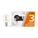 Лампа Gauss Basic Filament Шар 5,5W 510lm 2700К Е14 LED (3 лампы в упаковке) 1/20