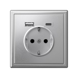 ARTGALLERY РОЗЕТКА 16А с 2 USB A+C, 5В/2,4А/3,0А, 2х5В/1,5А, механизм, АЛЮМИНИЙ