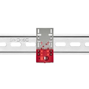 Блок распределительный с верт. адаптером на рейки шириной 15/35мм, зажим push-in, 1 ввод 6 кв.мм, 4 точки подключения 2,5 кв.мм, красный DKC