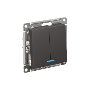 ATLASDESIGN 2-клавишный ВЫКЛЮЧАТЕЛЬ с подсветкой, сх.5а, 10АХ, механизм, БАЗАЛЬТ