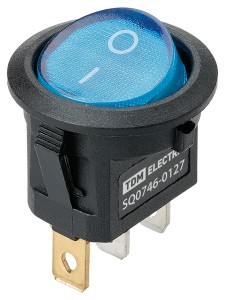 KCD11-101N 250В AC/DC, 1P, 3А, (3с), ON-OFF, черный корпус, синяя клавиша, LED, Micro TDM