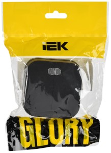 GLORY Выключатель 2-клавишный для открытой установки с индикацией 10А ВС20-2-1-ХЧм черный матовый IEK