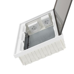 Щиток 36 мод встраиваемый слаботочный FRAME, белый, с тонированной дверцей, с монтажной платой, в комплекте с 2 розетками Viva (арт. 45005) и 2 коробками PDD (арт. 10033) DKC