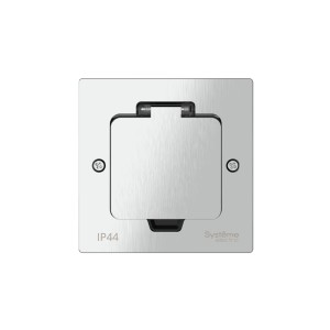 MultiDesk Лючок с розеткой 2К+З, 16А/250В, IP44 с монтажной коробкой для стены, фальшпола, стола Сер