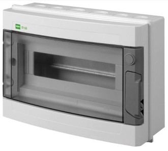 Щит навесной EP-LUX 1x12M, N/PE 2x 6x16+3x10mm2, дымчатая пласт. дверь, светло-серый RAL7035, 214x303x118mm, IP65