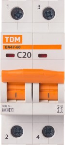 Авт. выкл. ВА47-60 2Р 20А 6кА х-ка С TDM