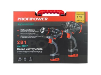 Аккумуляторный бесщеточный E0227 НАБОР 2в1 ProfiSet 2A16 (Li-ion 2шт, 2.0Ач, З/У, в кейсе, E0210, E0211)