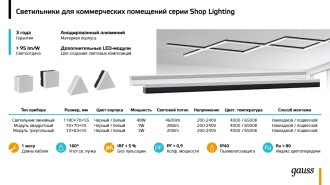 Св-к светодиодный матовый Gauss IP40 1180*70*55мм 48W 4600Лм 4000K Shop Lighting белый 1/12