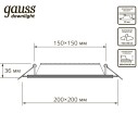 Светильник Gauss Glass кв 18W 1480lm 4000K 185-265V IP20 монт 170х170 200*200*36 с дек стек LED 1/20