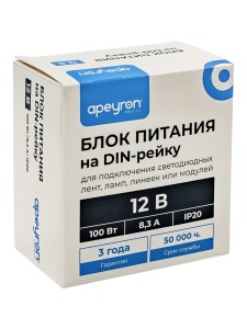 Блок питания на DIN рейку 12В, 100Вт, 175-264В, 8,3А, IP20, 100х93х56мм, пластик, белый