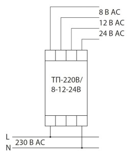 Трансформатор понижающий (звонковый)ТП-230В/8-12-24В 8ВА DIN-рейка TDM