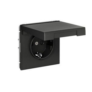 ARTGALLERY РОЗЕТКА с заземл. со шторк. с крышк., 16А, IP20, механизм, быстрозажим. клем., БАЗАЛЬТ