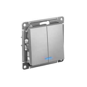 ATLASDESIGN 2-клавишный ВЫКЛЮЧАТЕЛЬ с подсветкой, сх.5а, 10АХ, механизм, АЛЮМИНИЙ