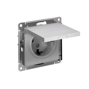 ATLASDESIGN РОЗЕТКА с заземлением со шторками с крышкой, 16А, IP20, механизм, АЛЮМИНИЙ