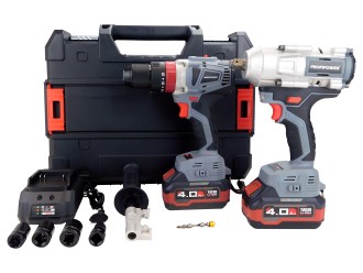 Аккумуляторный бесщеточный НАБОР 2в1 ProfiSet-2С18 (Li-ion-2шт, 4Ач, Адаптер HEX, набор головок, З/У, кейс, E0186, E0087)