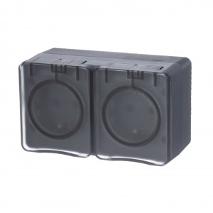 ATLASDESIGN PROFI IP54 О/У РОЗЕТКА двойная с заземлением со шторками, 16А, АНТРАЦИТ