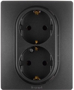 ETIKA Розетка 2-местная с заземлением без защитных шторок в сборе 16А антрацит