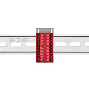 Блок распределительный с верт. адаптером на рейки шириной 15/35мм, зажим push-in, 18 точек подключения 2,5 кв.мм, красный DKC