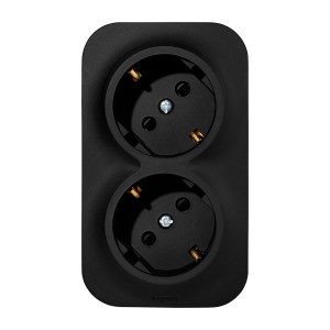 QUTEO Розетка 2-местная для открытой установки с заземлением с защитными шторками с предварительным подключением 16А чёрный матовый