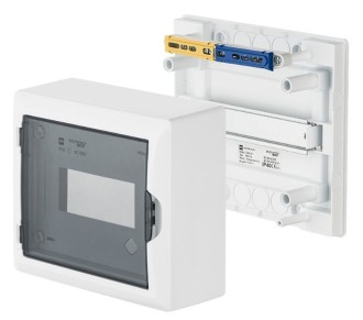 Щит навесной ECO BOX 1x8M, N/PE 2x 2x16+5x10mm2, дымчатая пласт. дверь, белый RAL9003, 198x228x96mm, IP40