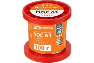 Припой ПОС 61, проволока, ГОСТ 21931-76, Ø2 мм, 100 г, катушка,, инд. упак., "Алмаз" TDM