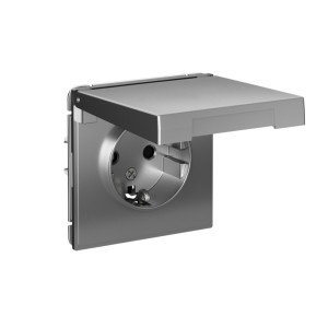 ARTGALLERY РОЗЕТКА с заземл. со шторк. с крышкой, 16А, IP20, механизм, СТАЛЬ
