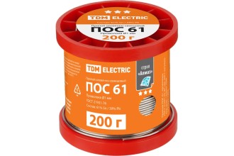 Припой ПОС 61, проволока, ГОСТ 21931-76, Ø1 мм, 200 г, катушка, инд. упак., "Алмаз" TDM