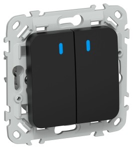 FLITE Выключатель 2-клавишный проходной с индикацией 10А ВС62-1-1-ФлЧ черный IEK