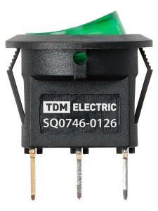 KCD11-101N 250В AC/DC, 1P, 3А, (3с), ON-OFF, черный корпус, зеленая клавиша, LED, Micro TDM