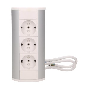 Блок розеточный угловой, 3x2P+E со шторками, накладной, кабель 0,6м, 3680вт,пластик +металл, белый-алюминий