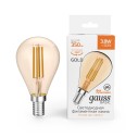 3,8 Вт Лампа Gauss Basic Filament Шар 3,8W 350lm 2400К Е14 golden LED