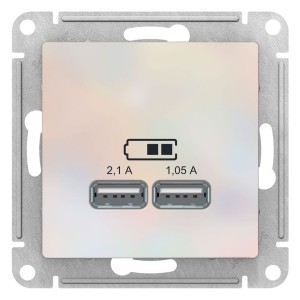 ATLASDESIGN USB РОЗЕТКА A+A, 5В/2,1А, 2х5В/1,05А, механизм, ЖЕМЧУГ