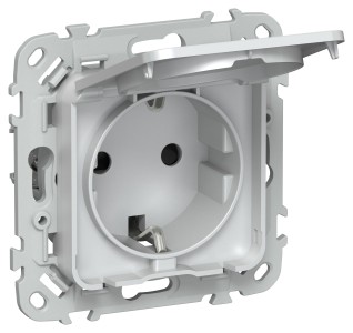 FLITE Розетка с заземлением с защитными шторками и крышкой безвинтовое крепление 16А IP44 РСшкр11-1-44-ФлЖ жемчуг IEK