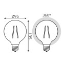 Лампа Gauss Filament G95 6W 620lm 2400К Е27 golden диммируемая LED