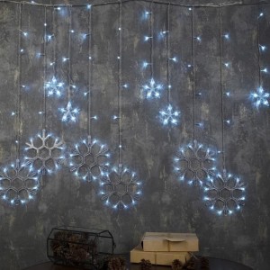 БАХРОМА DECOR "Снежинки", IP20, Ш:2,4 м, В:0,9 м, Н.С. LED-150-220V, 8 режимов, БЕЛЫЙ