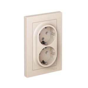 ATLASDESIGN РОЗЕТКА двойная с заземлением без шторок, 16А, в сборе, БЕЖЕВЫЙ