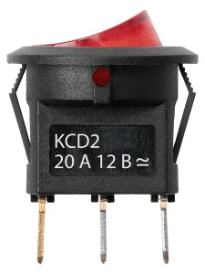 KCD2-101N 12В AC/DC, 1P, 20А, (3с), ON-OFF, черный корпус, красная клавиша с LED подсв., TDM