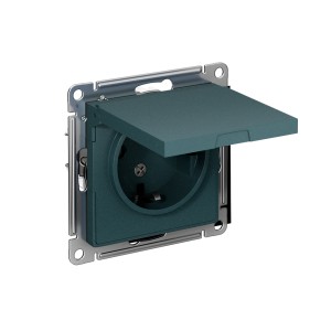 ATLASDESIGN РОЗЕТКА с заземлением со шторками с крышкой, 16А, IP20, механизм, ИЗУМРУД