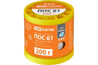 Припой ПОС 61, трубка с канифолью, ГОСТ 21931-76, Ø2 мм, 200 г, катушка, инд. упак., "Алмаз" TDM