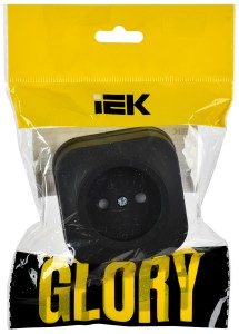 GLORY Розетка 1-местная для открытой установки без заземления с защитными шторками 10А РСш20-2-ХЧм черный матовый IEK