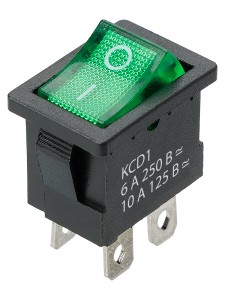 KCD1-201N 250В AC/DC, 2P, 6А, (4с), ON-OFF, черный корпус, зеленая клавиша, с LED подсв., Mini TDM