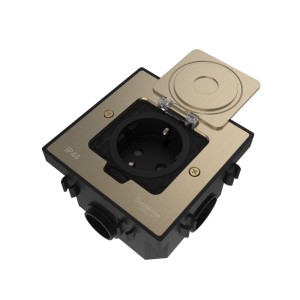 MultiDesk Лючок с розеткой 2К+З, 16А/250В, IP44 с монтажной коробкой для бетонных полов Никель, тип