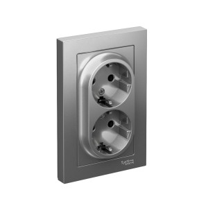 ATLASDESIGN РОЗЕТКА двойная с заземлением без шторок, 16А, в сборе, СТАЛЬ