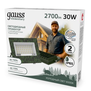 Прожектор светодиодный Gauss Elementary 30W 2700lm IP65 6500К ХАКИ 1/50