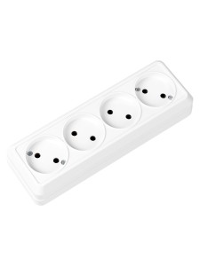 Розетка 4-х местная горизонтальная 2П открытой установки IP20 10A белая "Ладога" TDM
